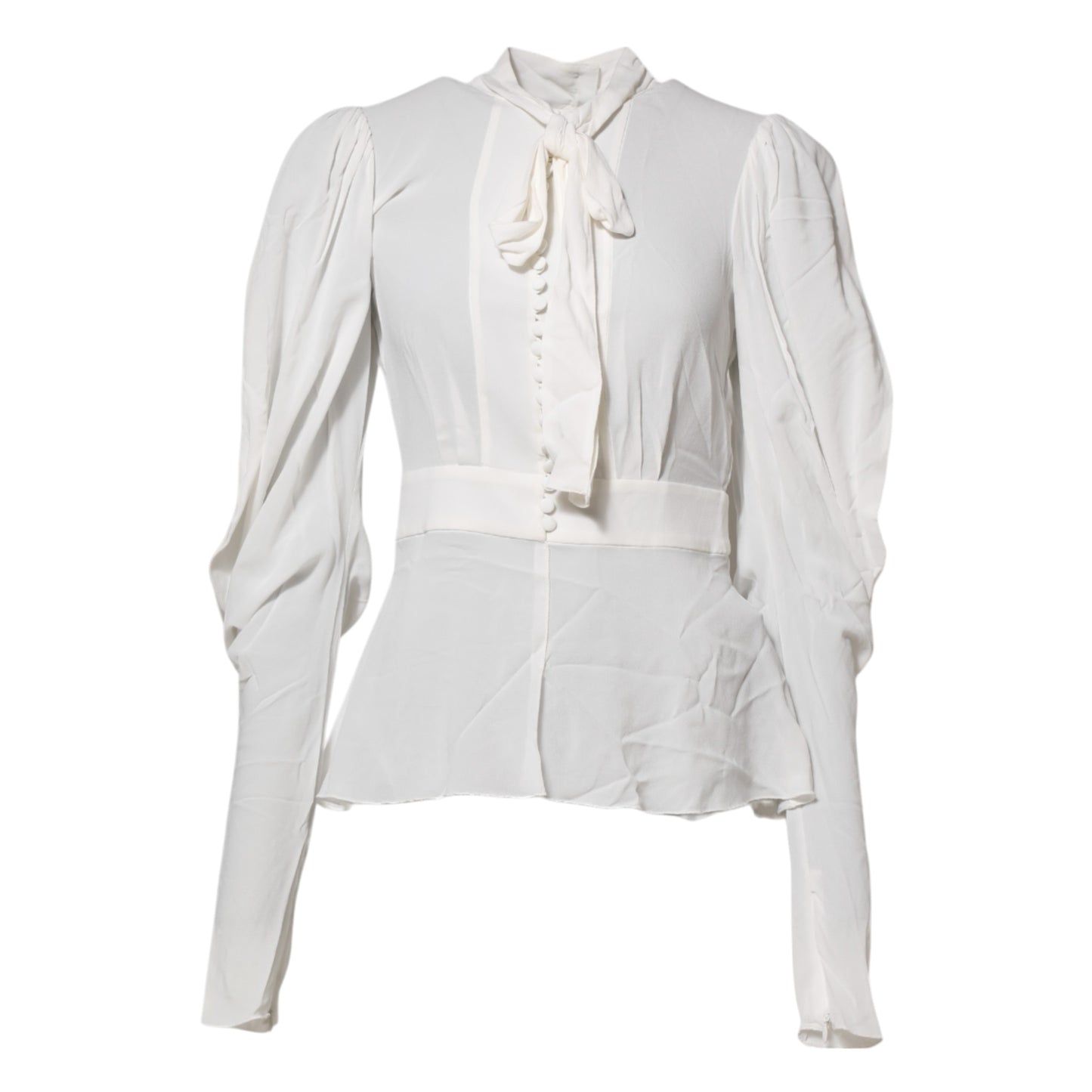 Dolce & Gabbana White Viscose Ascot Collar Long Sleeves Top Dolce & Gabbana