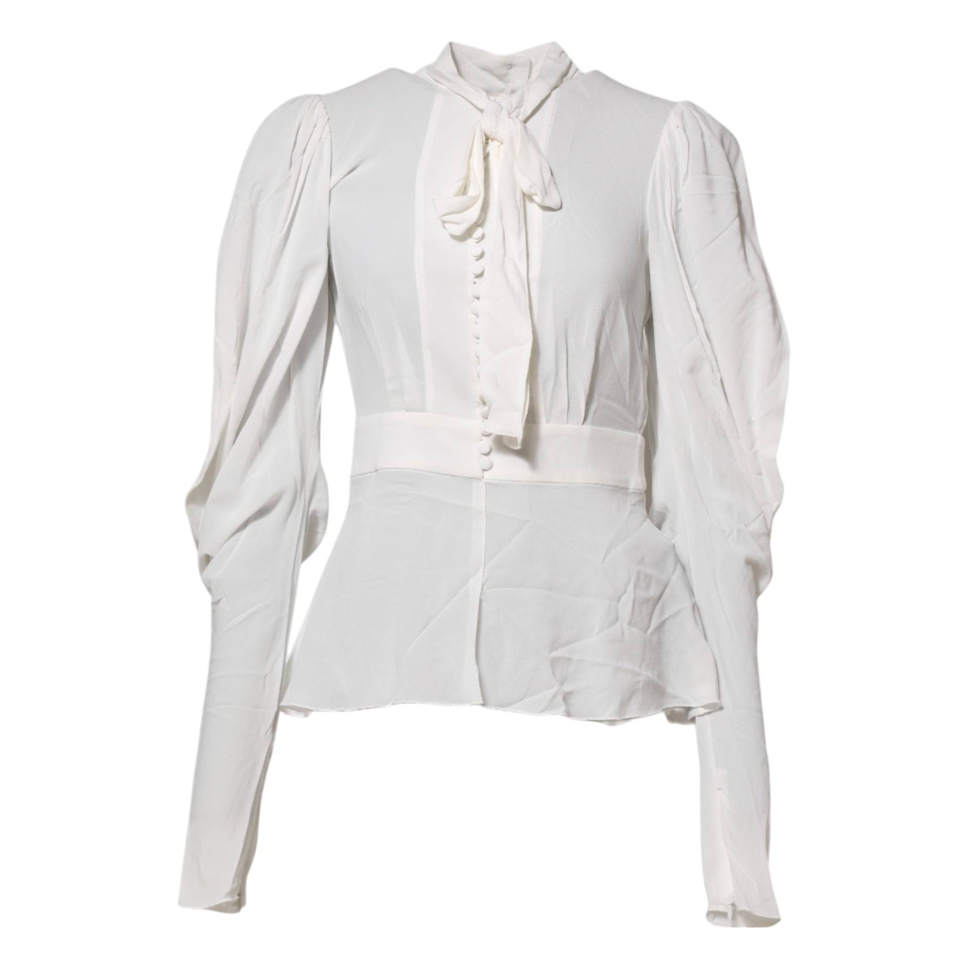 Dolce & Gabbana White Viscose Ascot Collar Long Sleeves Top Dolce & Gabbana