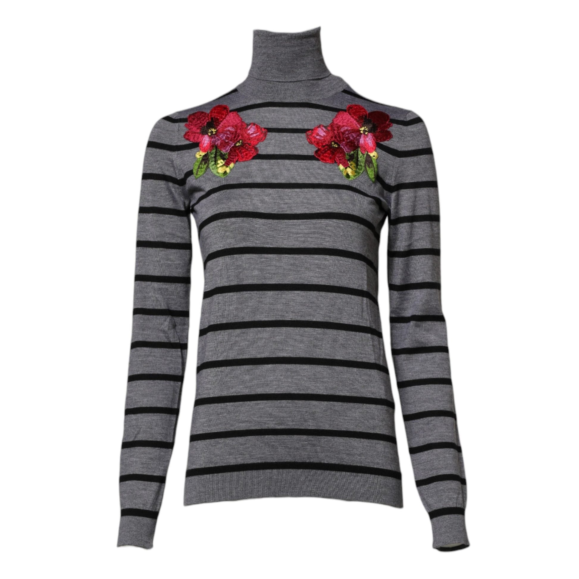 Dolce & Gabbana Gray Floral Embroidery Pullover Sweater