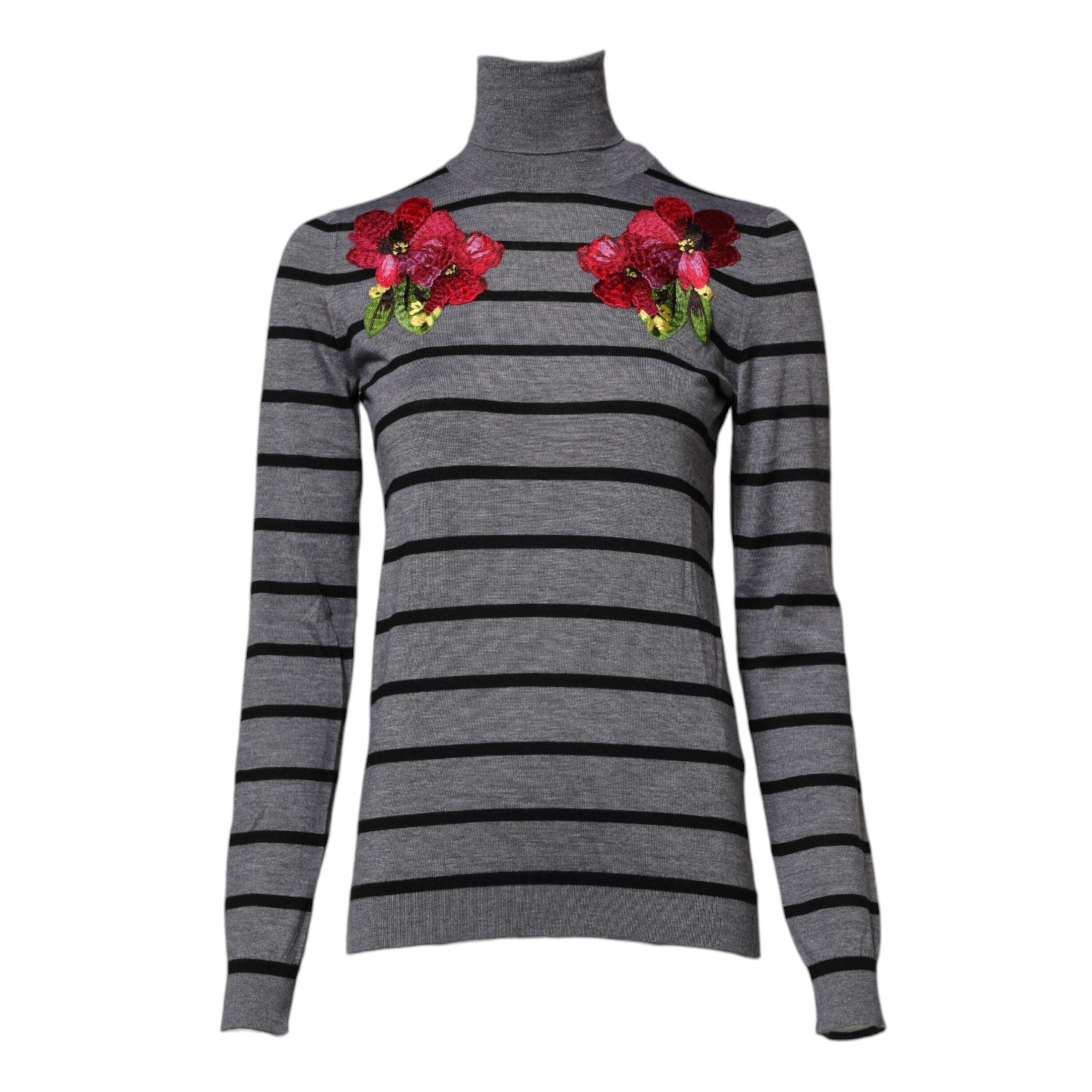 Dolce & Gabbana Gray Floral Embroidery Pullover Sweater