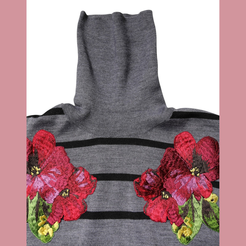Dolce & Gabbana Gray Floral Embroidery Pullover Sweater