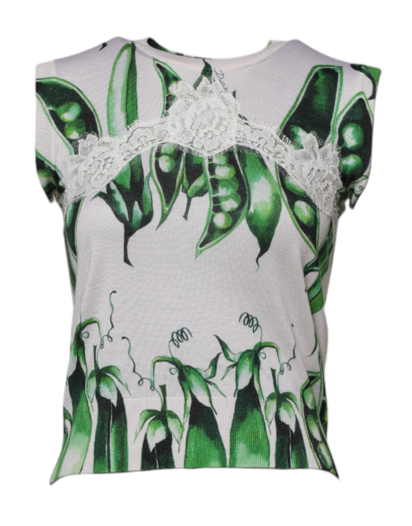 Dolce & Gabbana White Green Pea Print Sleeveless Blouse Top Dolce & Gabbana
