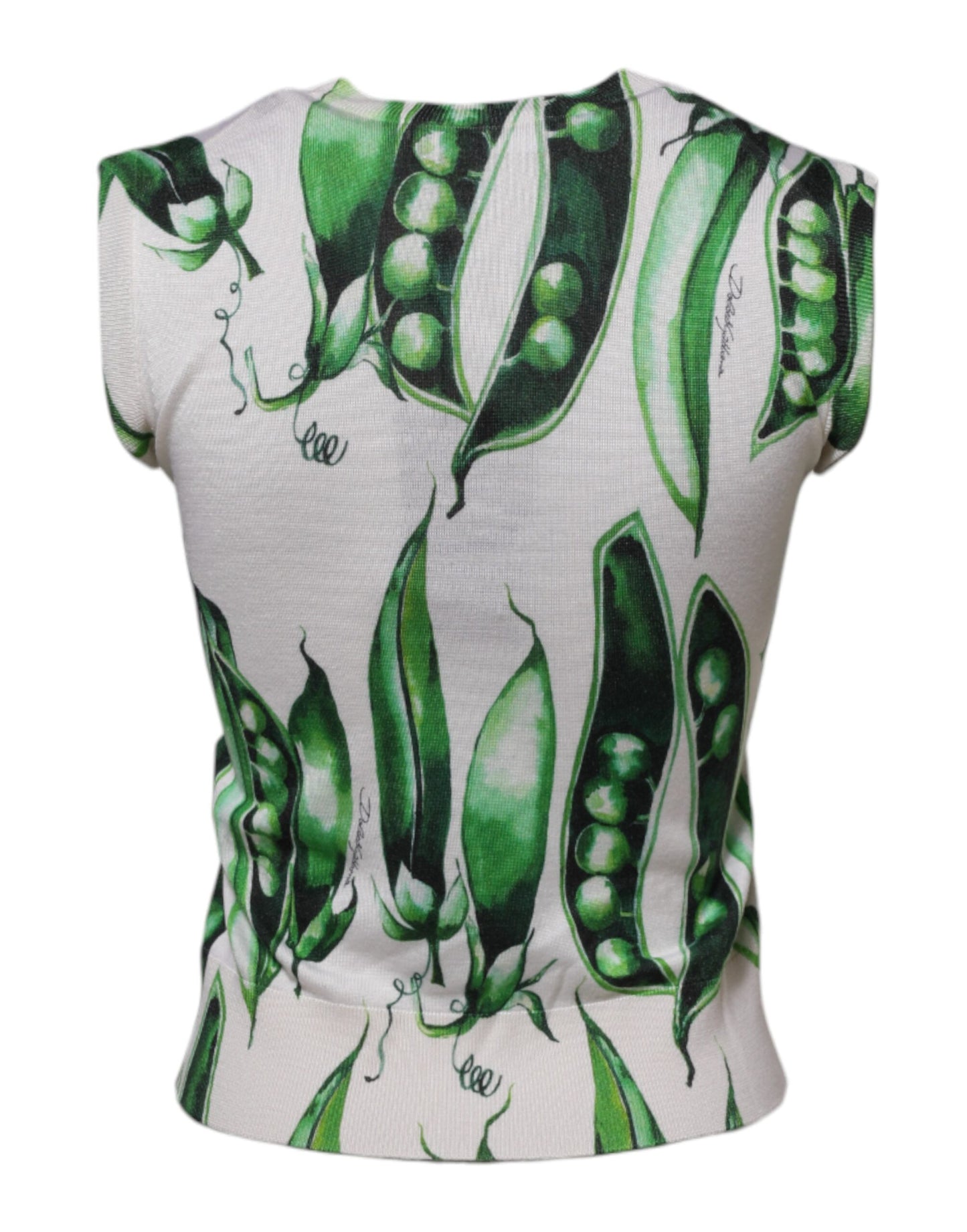 Dolce & Gabbana White Green Pea Print Sleeveless Blouse Top Dolce & Gabbana