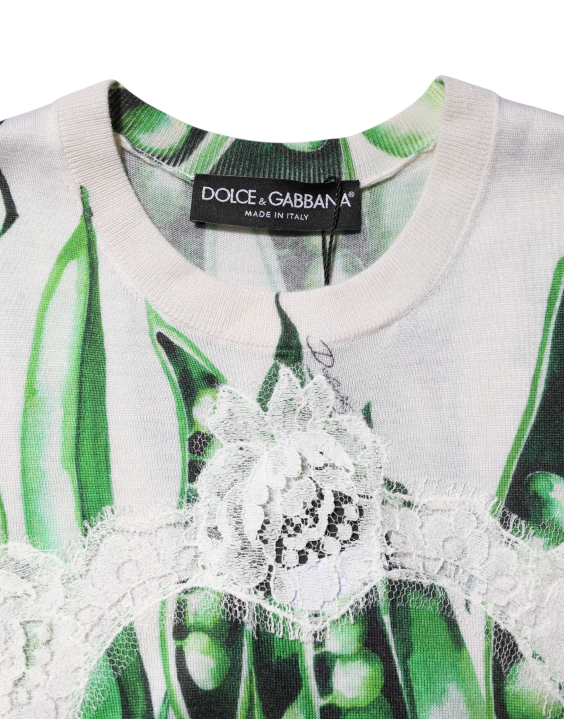 Dolce & Gabbana White Green Pea Print Sleeveless Blouse Top Dolce & Gabbana