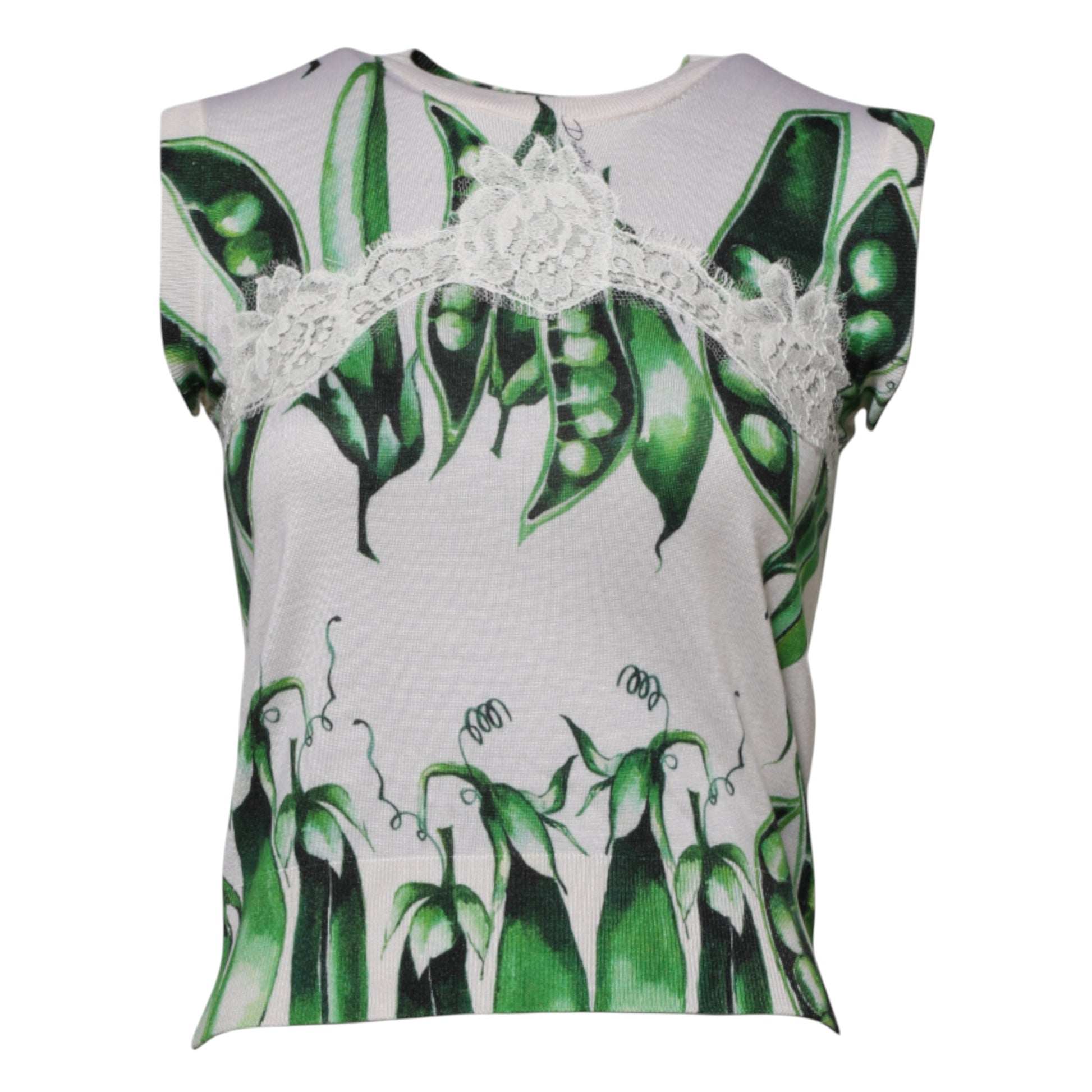Dolce & Gabbana White Green Pea Print Sleeveless Blouse Top Dolce & Gabbana