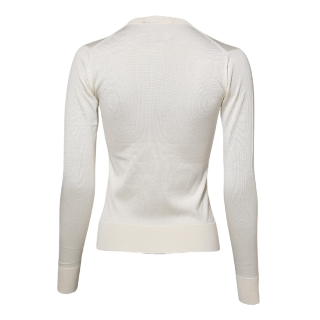 Dolce & Gabbana White Silk Lily Embellished Cardigan Sweater