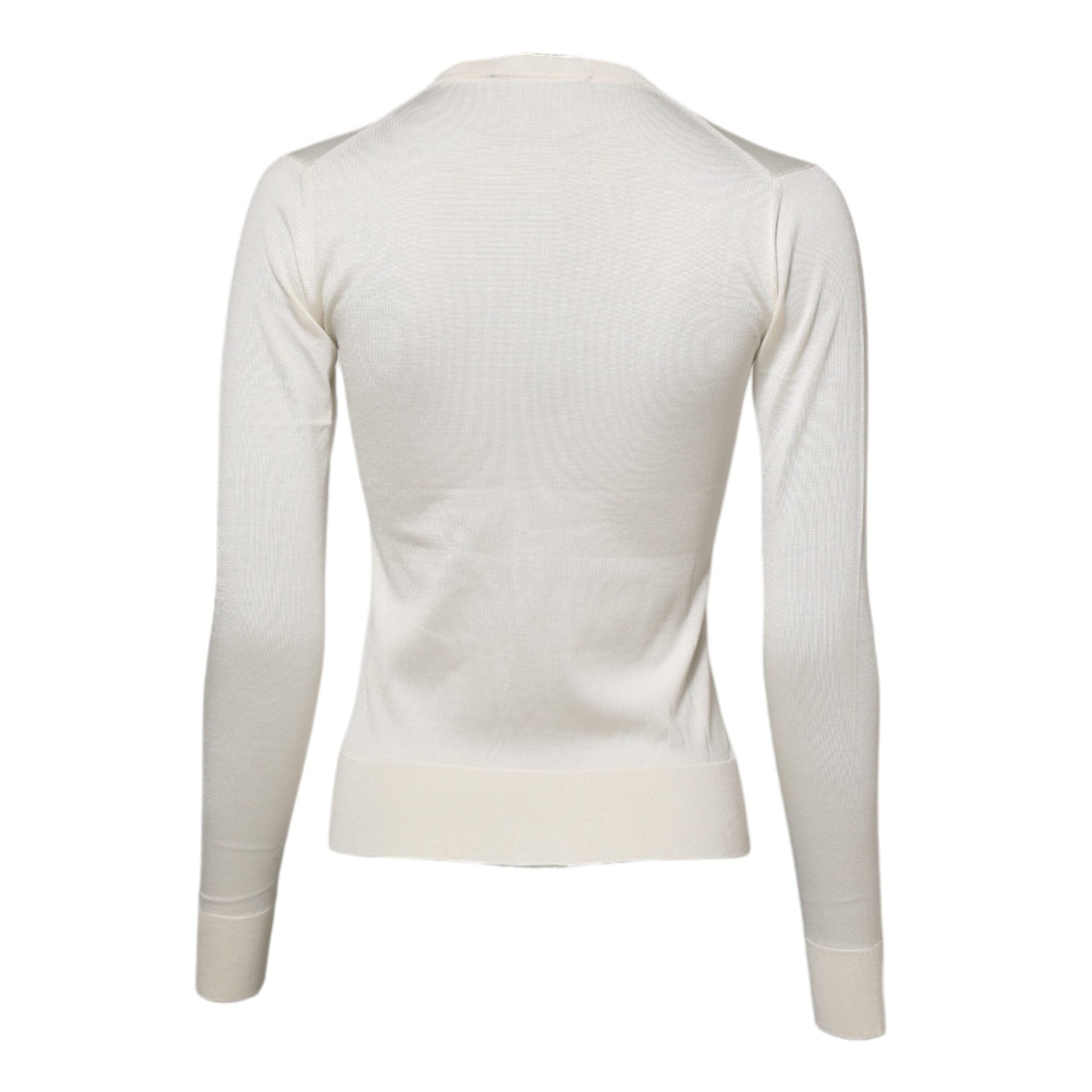 Dolce & Gabbana White Silk Lily Embellished Cardigan Sweater