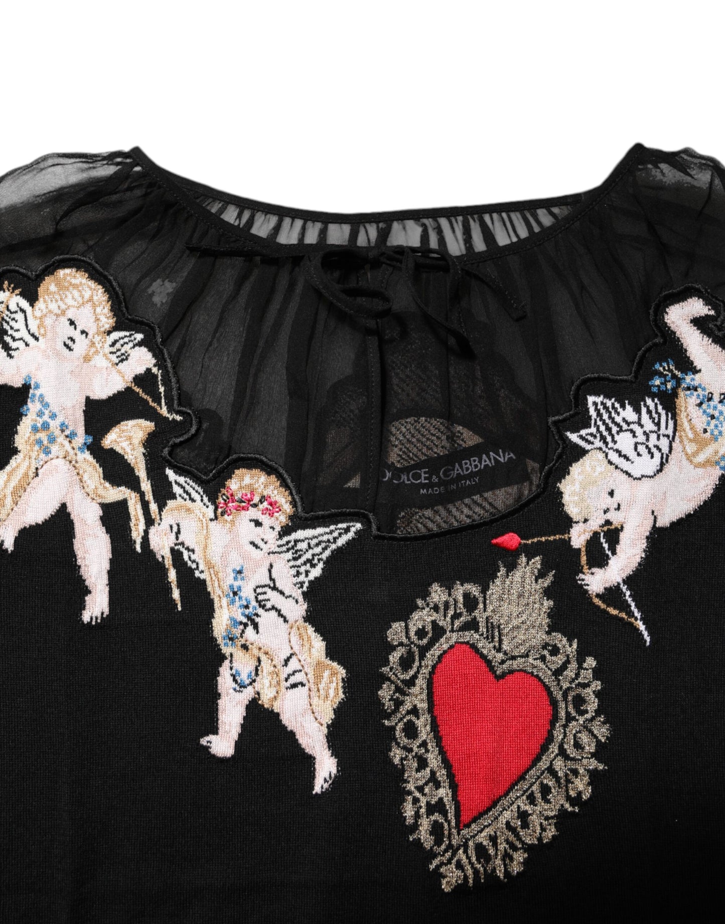 Dolce & Gabbana Black Sacred Heart Embroidered Crewneck Top Dolce & Gabbana