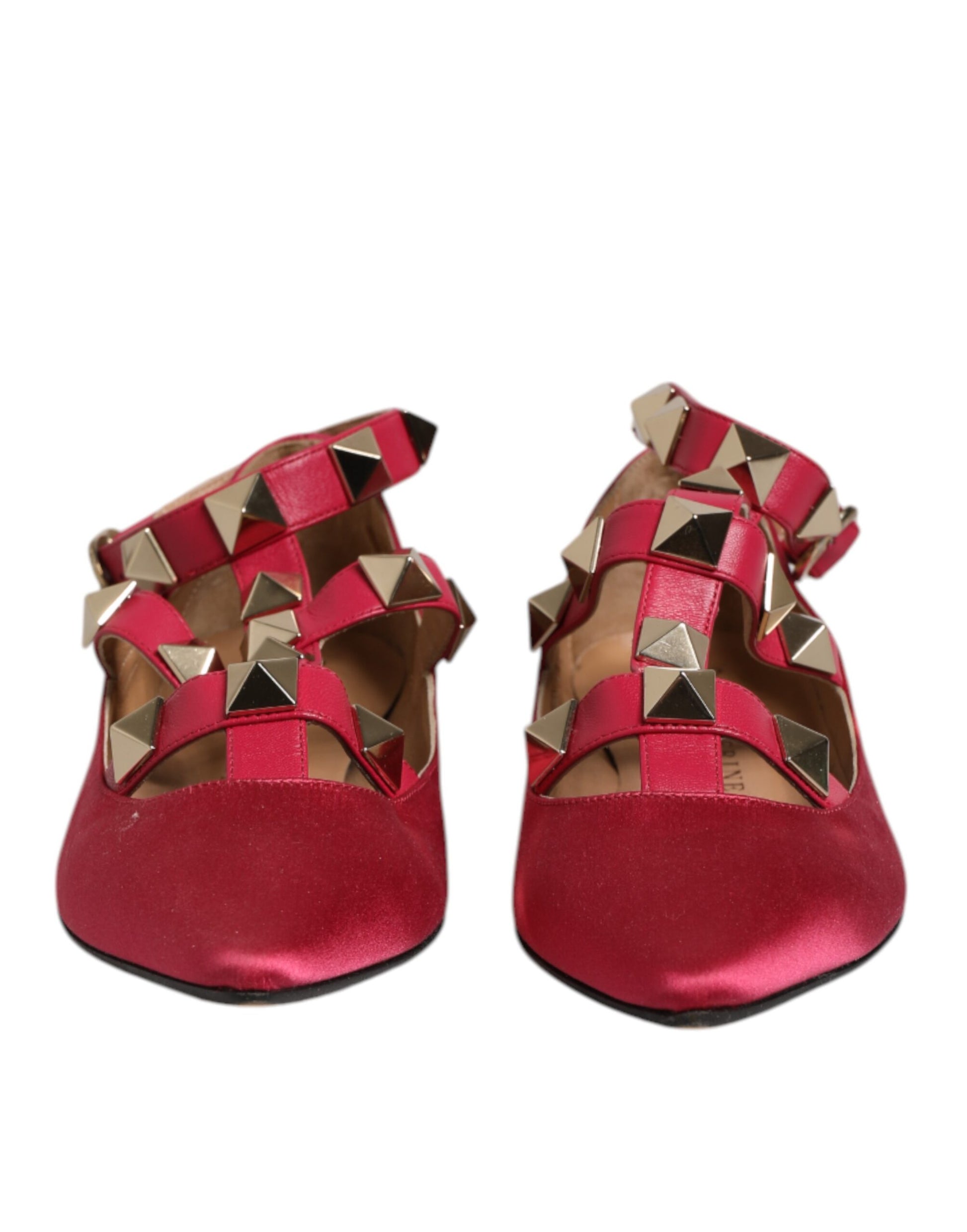 Prosperine Red Gold Studded Pointed Toe Ballet Flats Shoes Prosperine