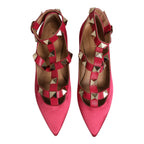 Prosperine Red Gold Studded Pointed Toe Ballet Flats Shoes
