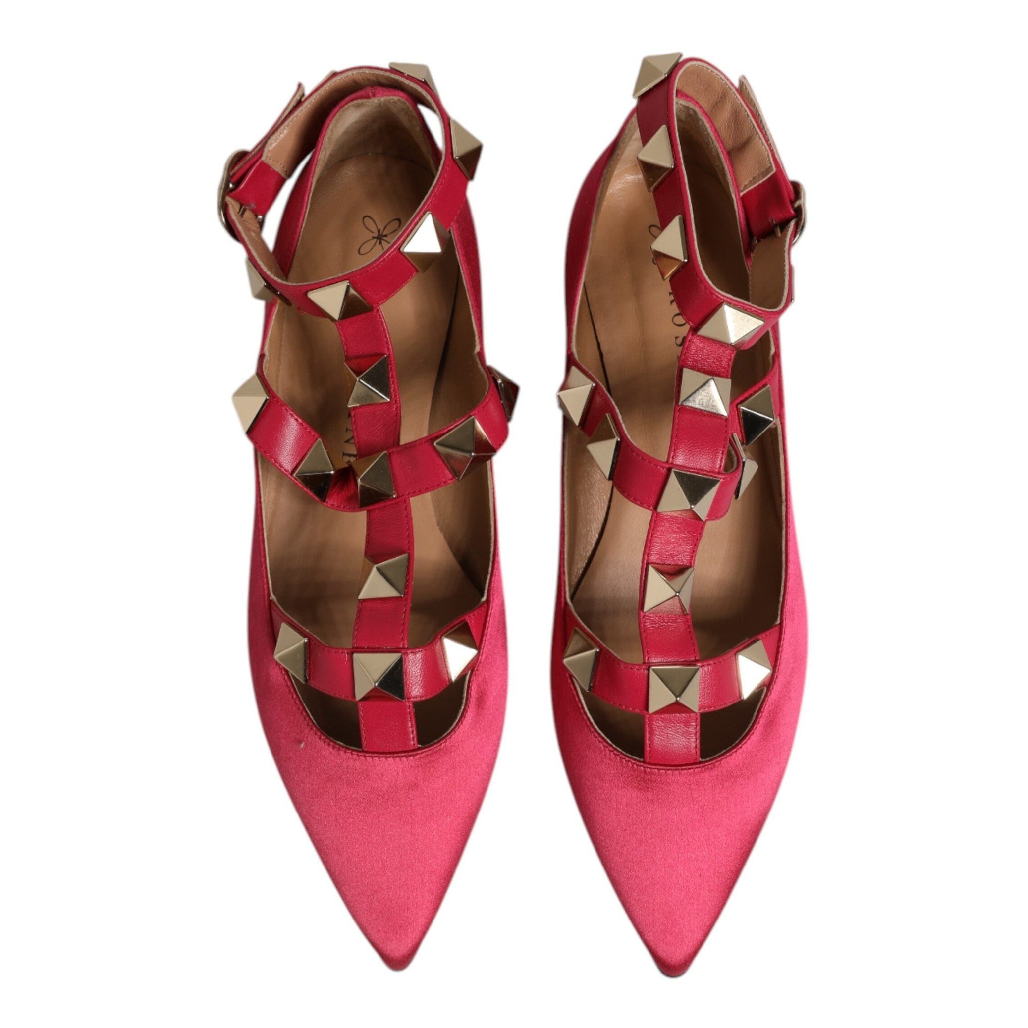 Prosperine Red Gold Studded Pointed Toe Ballet Flats Shoes