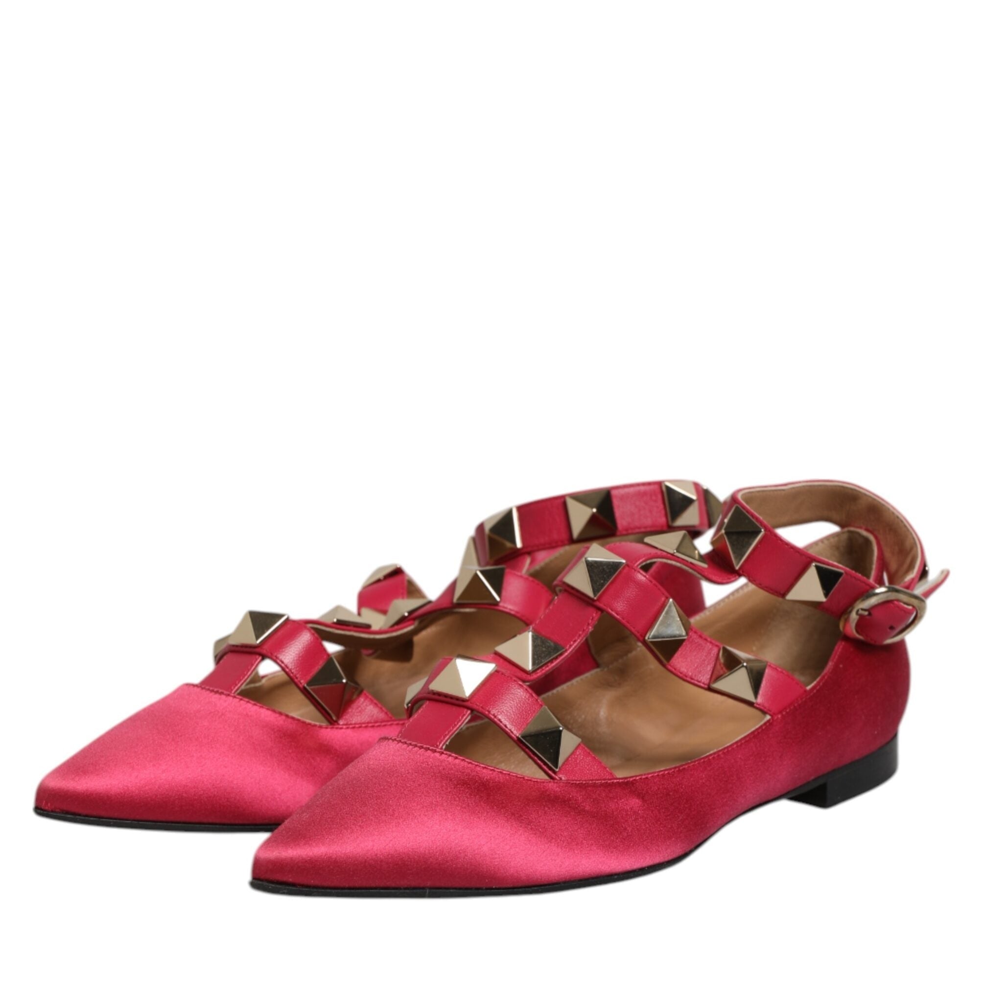 Prosperine Red Gold Studded Pointed Toe Ballet Flats Shoes