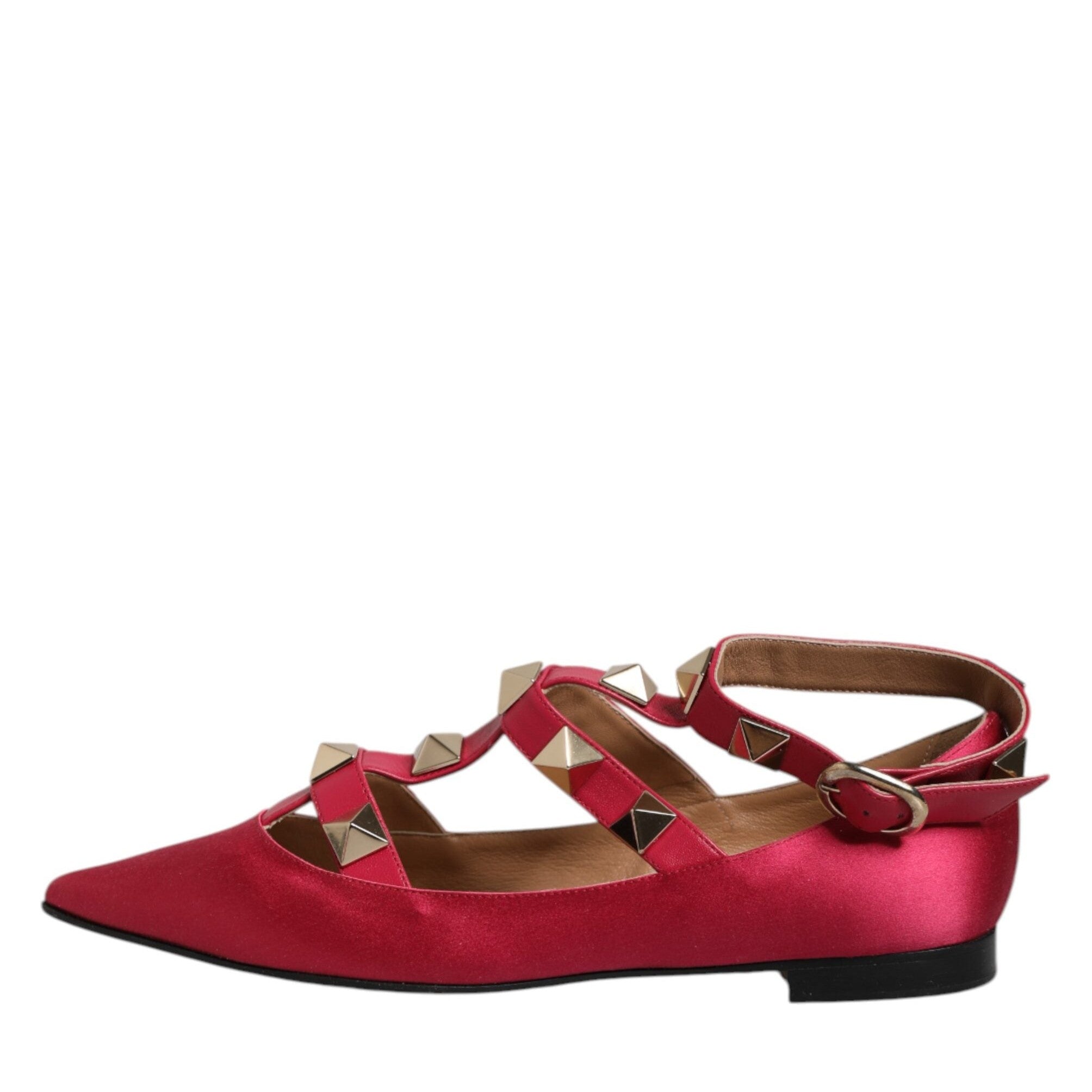 Prosperine Red Gold Studded Pointed Toe Ballet Flats Shoes