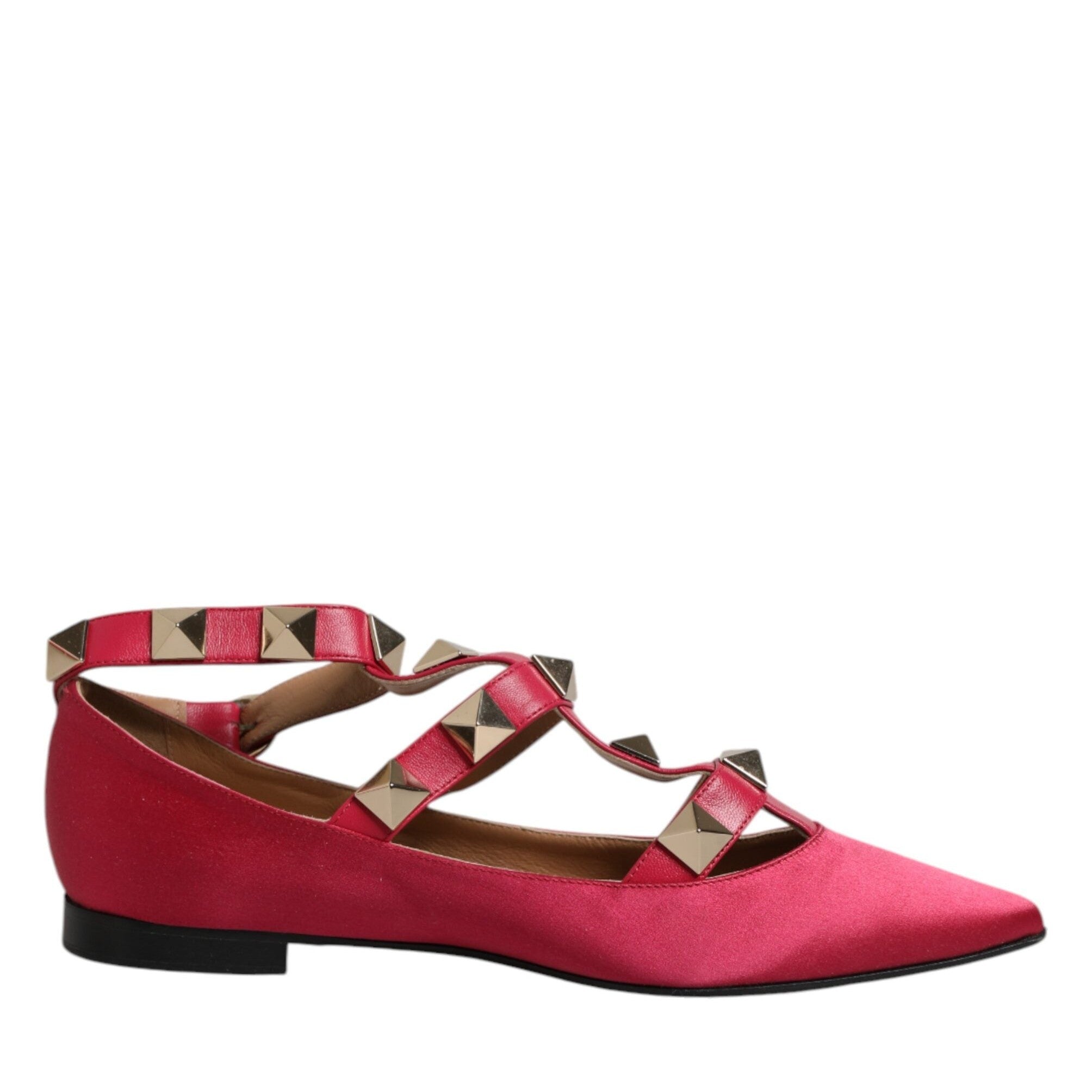Prosperine Red Gold Studded Pointed Toe Ballet Flats Shoes