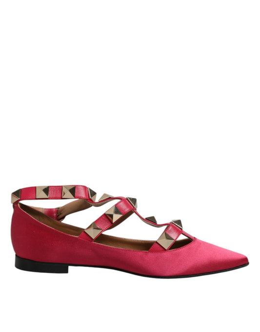 Prosperine Red Gold Studded Pointed Toe Ballet Flats Shoes Prosperine