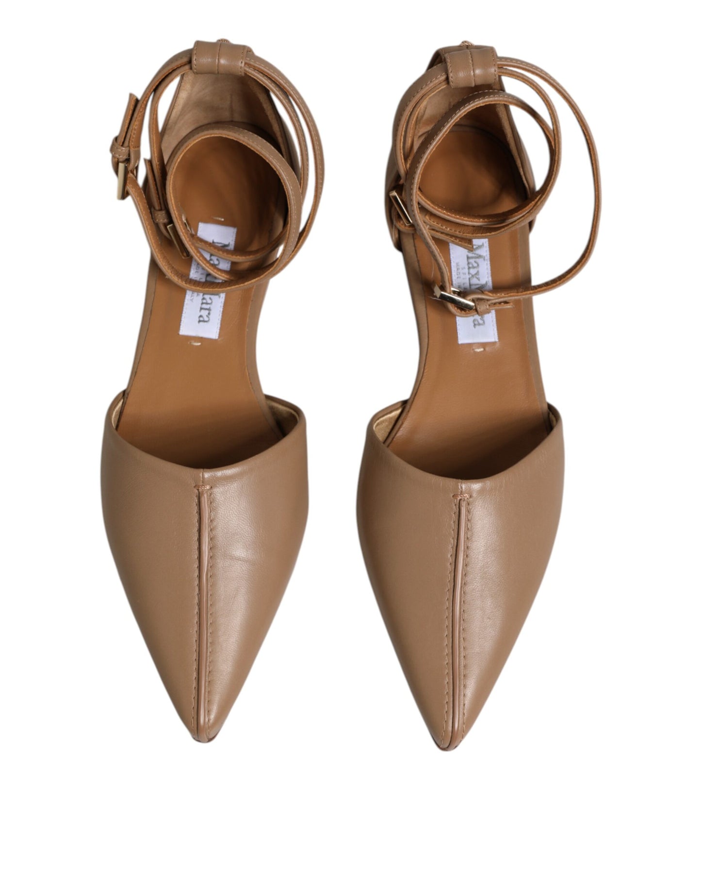 Max Mara Beige Leather Pointed Toe Sandals Ballet Flat Shoes Max Mara