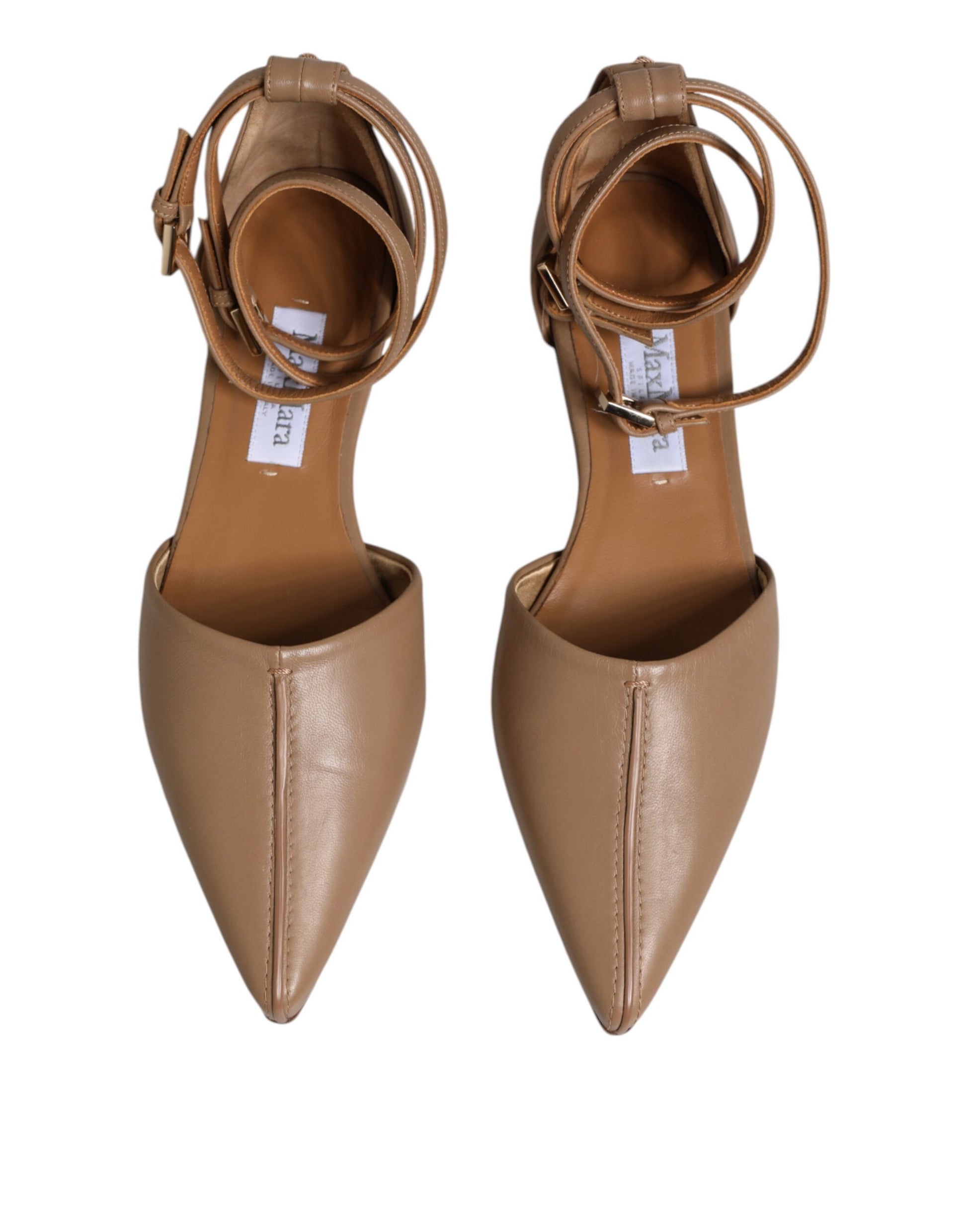 Max Mara Beige Leather Pointed Toe Sandals Ballet Flat Shoes Max Mara