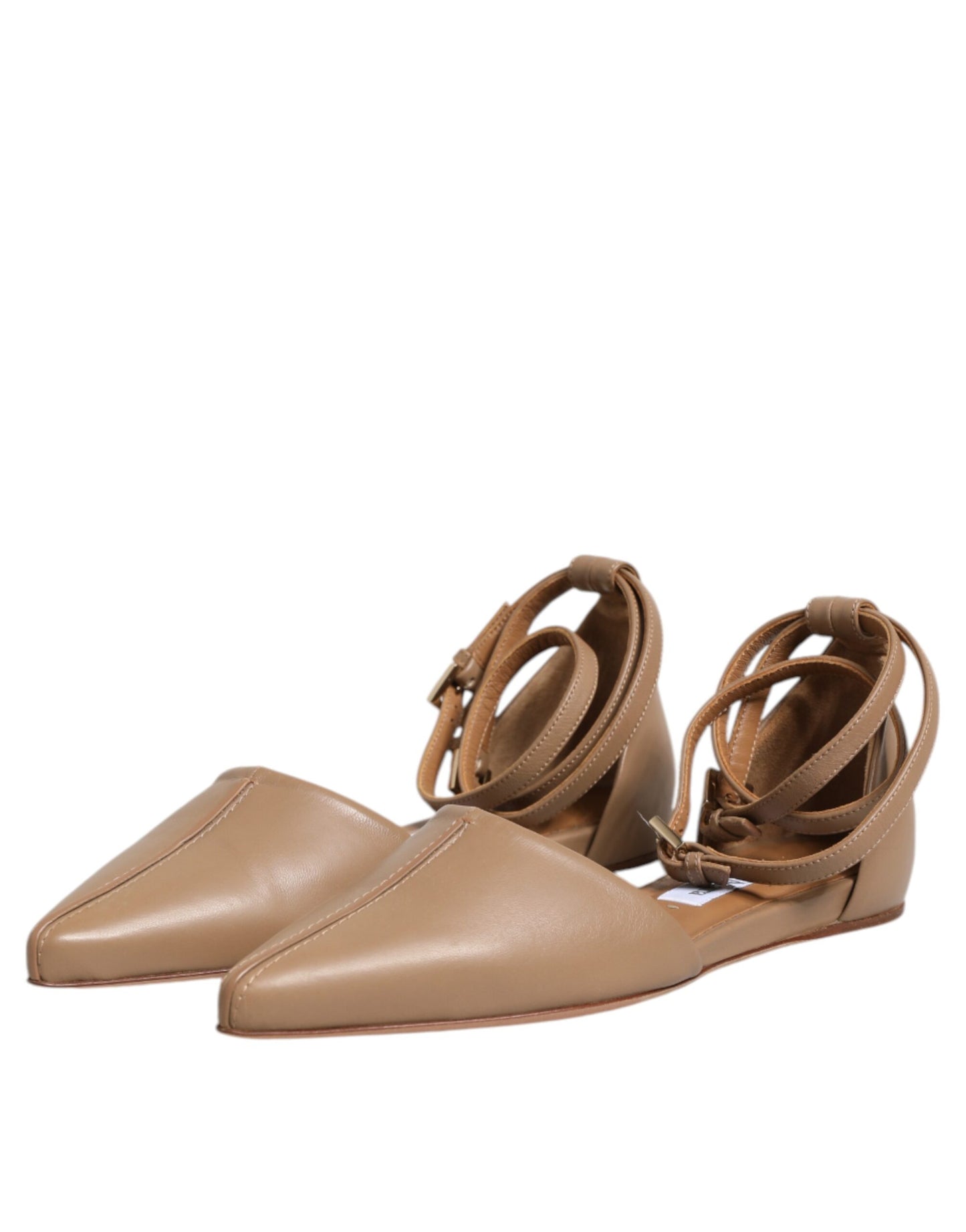 Max Mara Beige Leather Pointed Toe Sandals Ballet Flat Shoes Max Mara