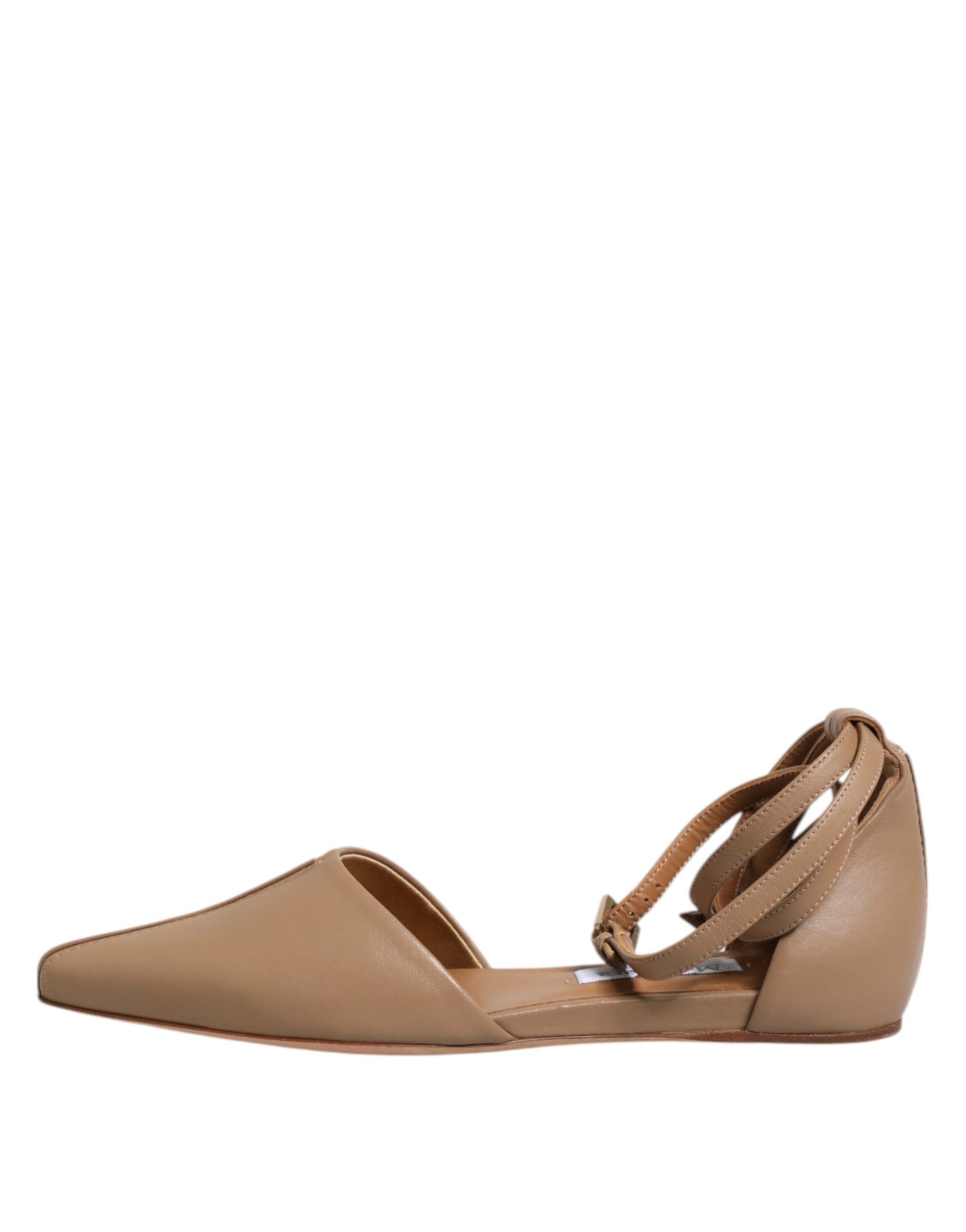 Max Mara Beige Leather Pointed Toe Sandals Ballet Flat Shoes Max Mara