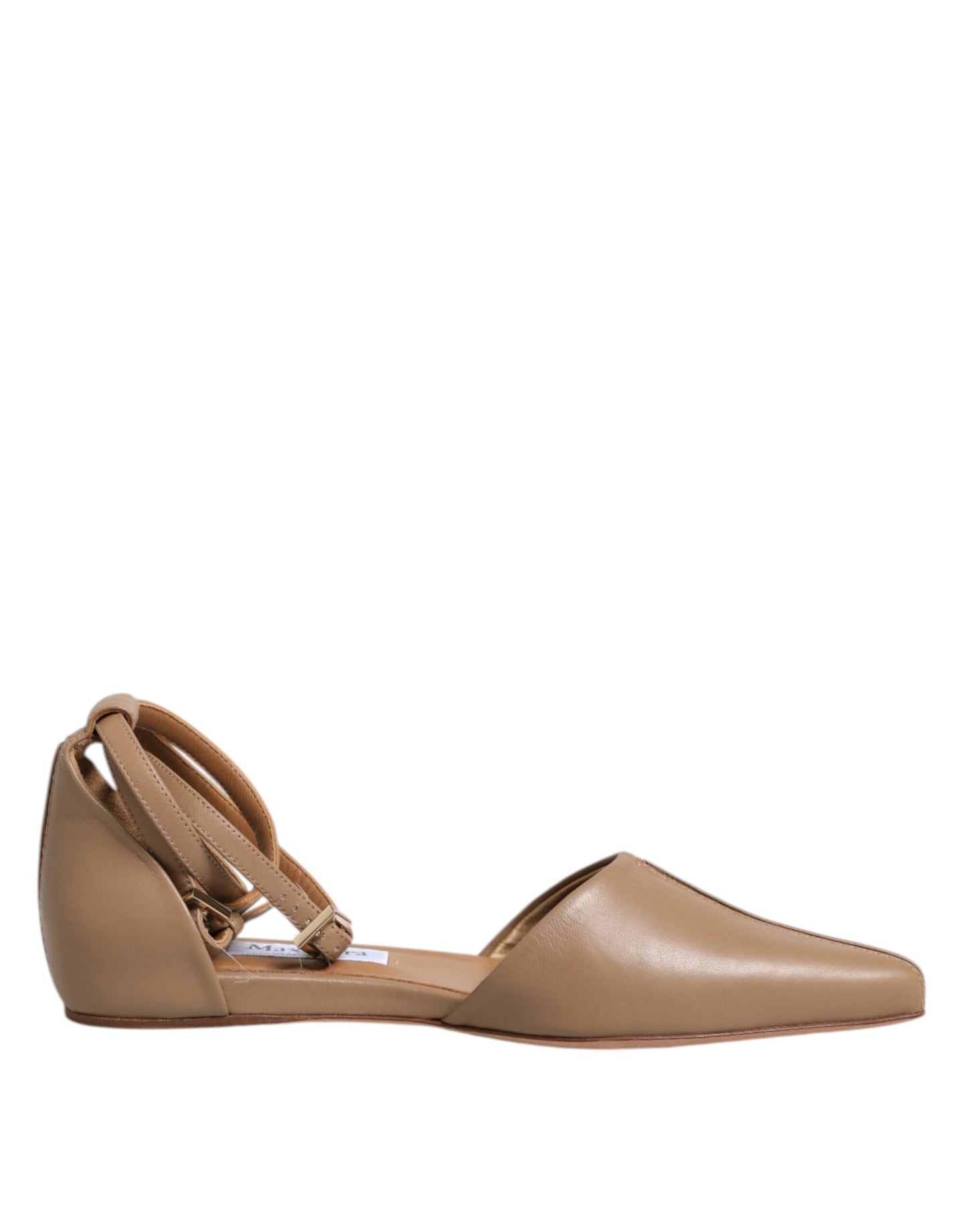 Max Mara Beige Leather Pointed Toe Sandals Ballet Flat Shoes Max Mara