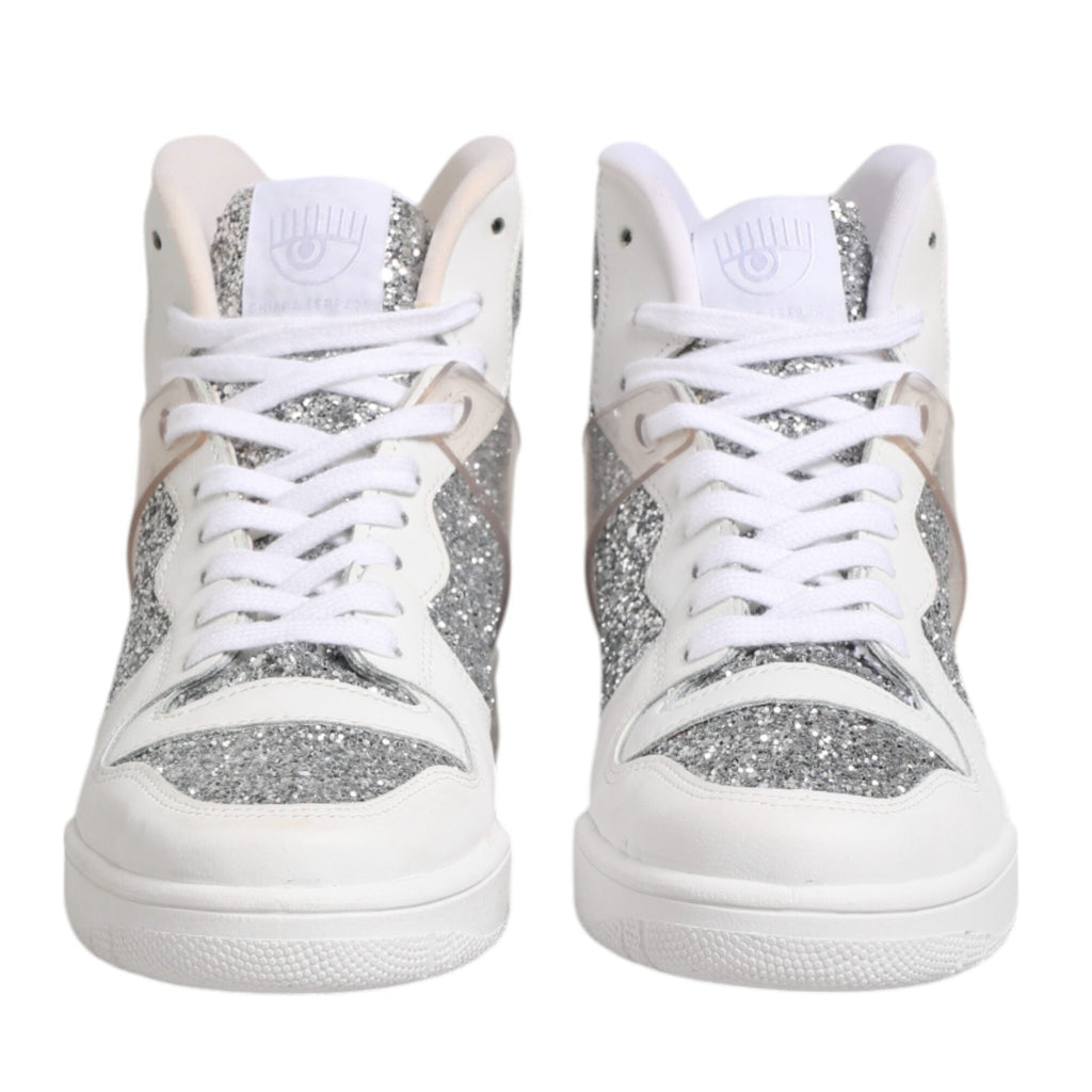 Chiara Ferragni White Silver High Top Women Sneakers Shoes