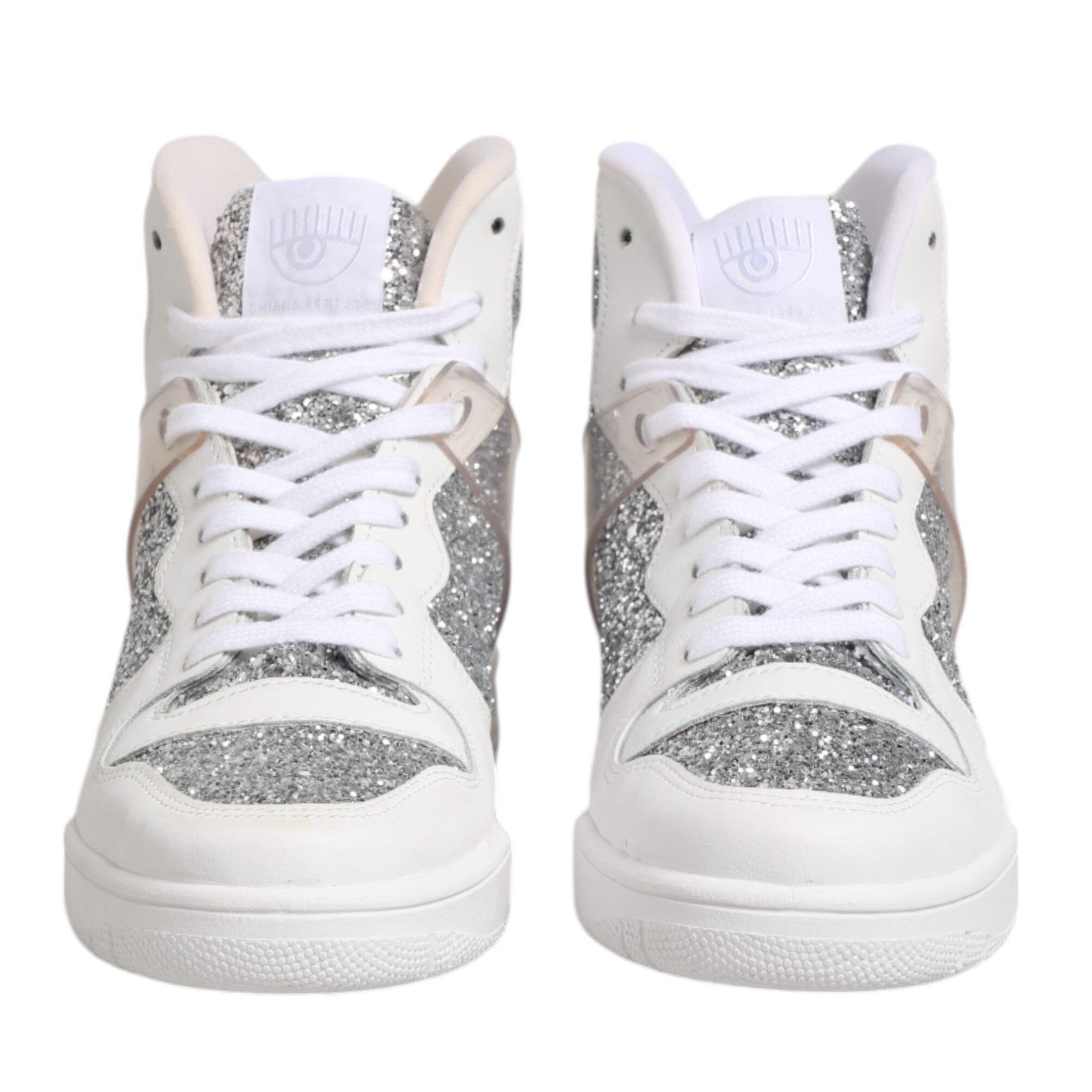 Chiara Ferragni White Silver High Top Women Sneakers Shoes