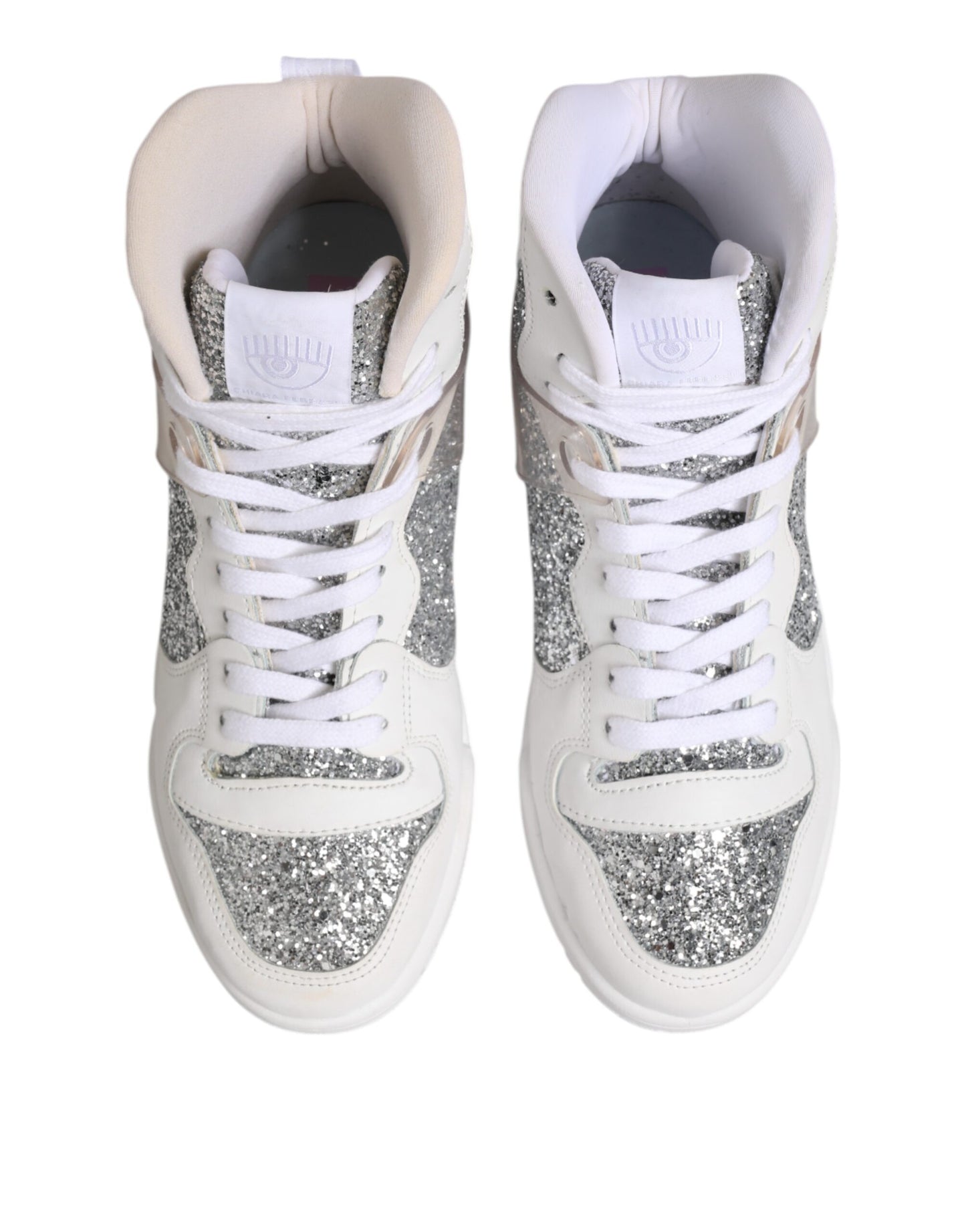 Chiara Ferragni White Silver High Top Women Sneakers Shoes Chiara Ferragni
