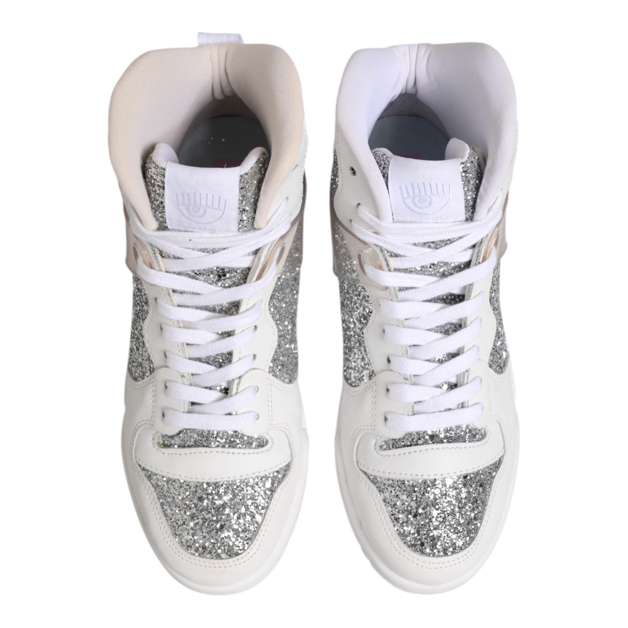 Chiara Ferragni White Silver High Top Women Sneakers Shoes