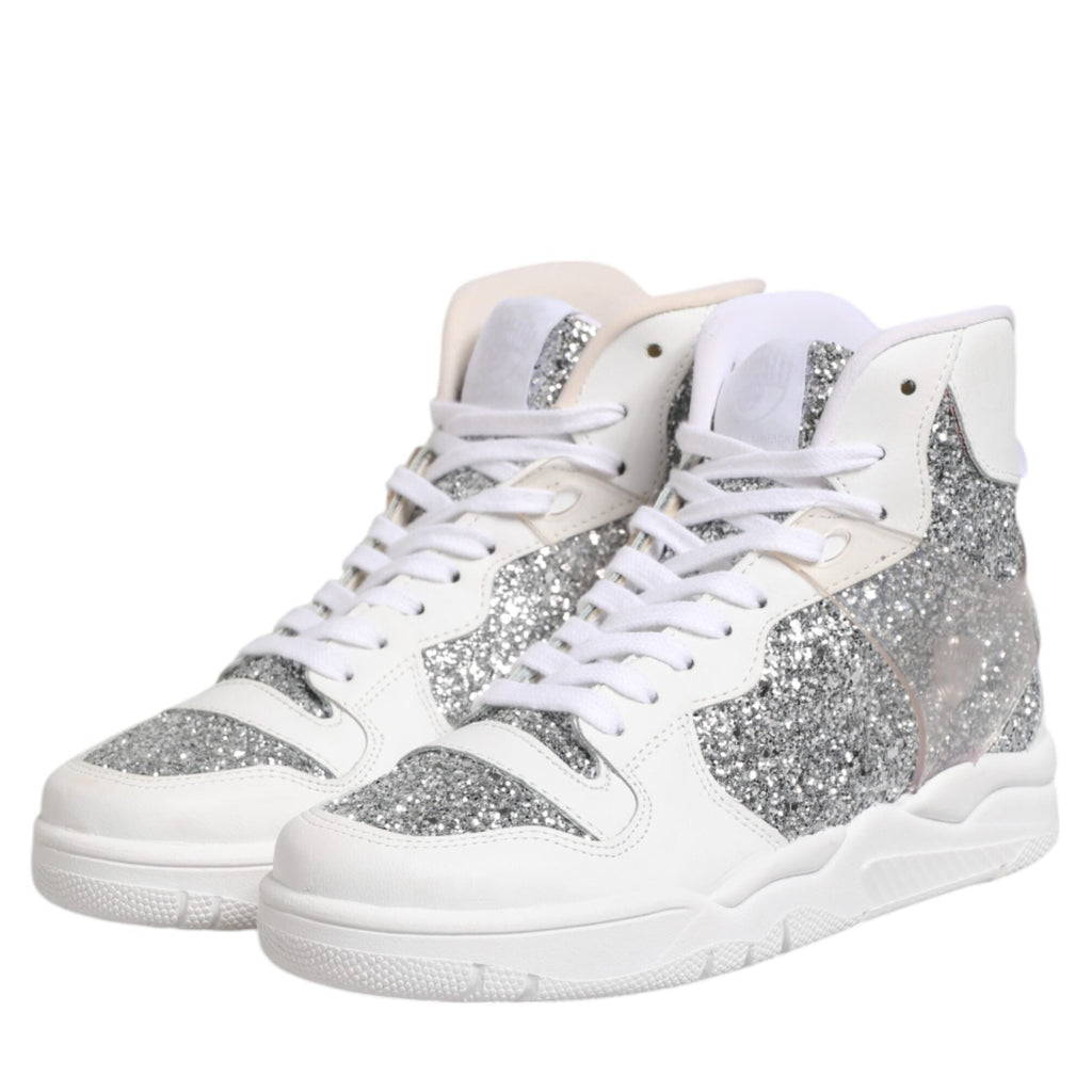 Chiara Ferragni White Silver High Top Women Sneakers Shoes