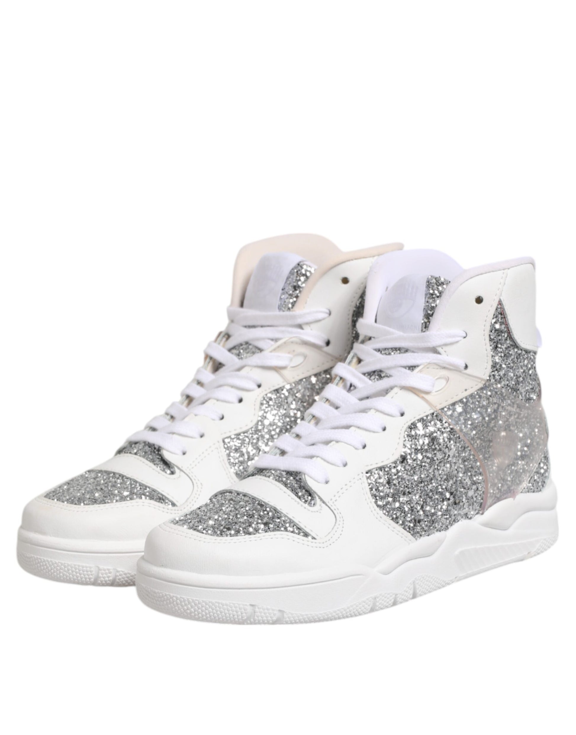 Chiara Ferragni White Silver High Top Women Sneakers Shoes Chiara Ferragni