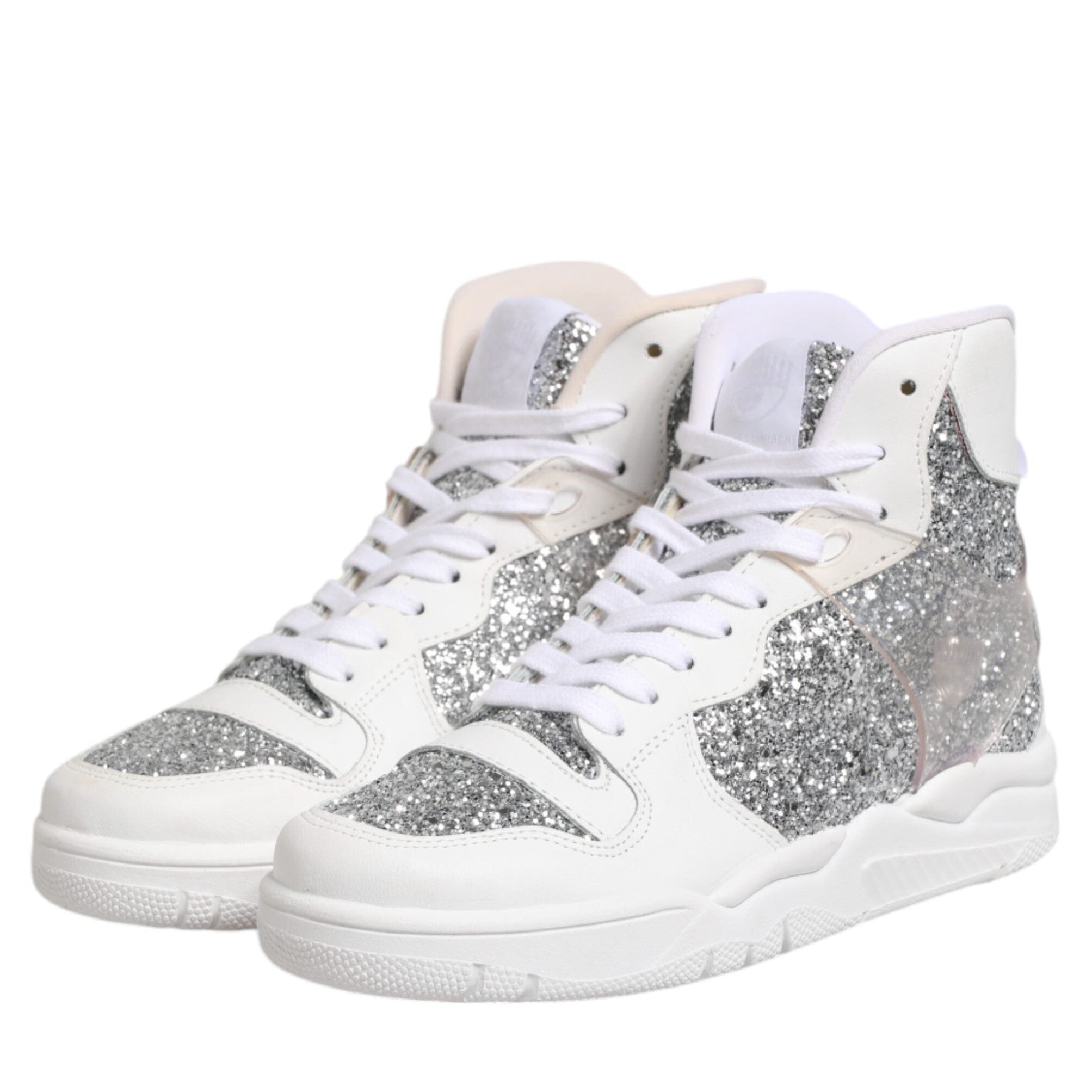 Chiara Ferragni White Silver High Top Women Sneakers Shoes
