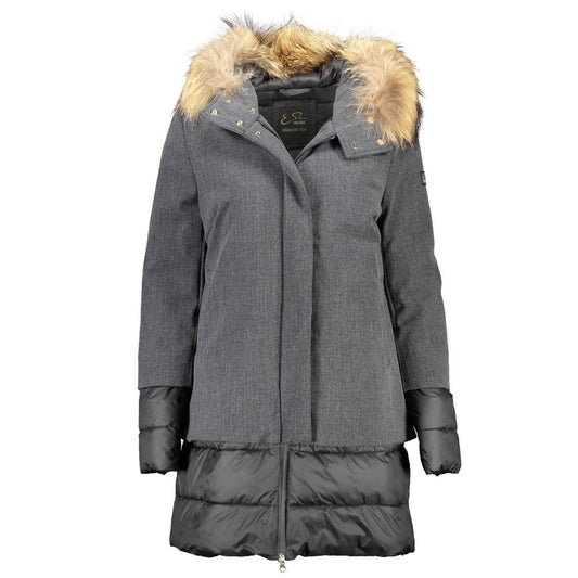 Yes Zee Gray Polyester Jackets & Coat Yes Zee