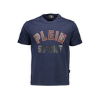 Blue cotton men's T-shirt by Plein Sport featuring a classic crew neck and relaxed fit.
