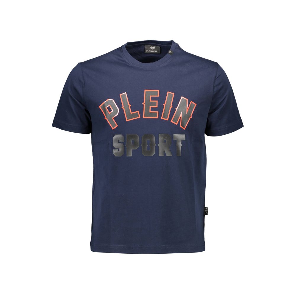 Blue cotton men's T-shirt by Plein Sport featuring a classic crew neck and relaxed fit.