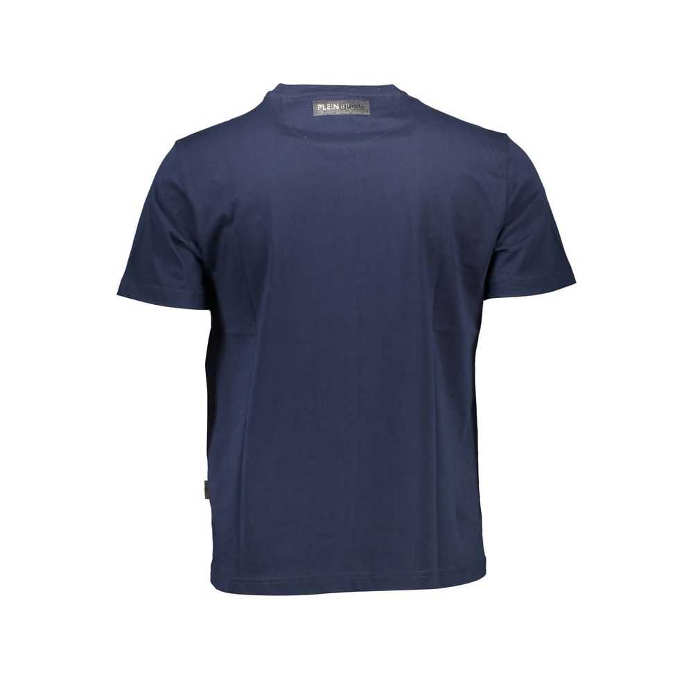 Plein Sport blue cotton men's T-shirt with crew neck and short sleeves, casual athletic style.