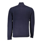 Napapijri men's blue tessuto sweater featuring a crew neck and ribbed cuffs, made of soft fabric for casual comfort.