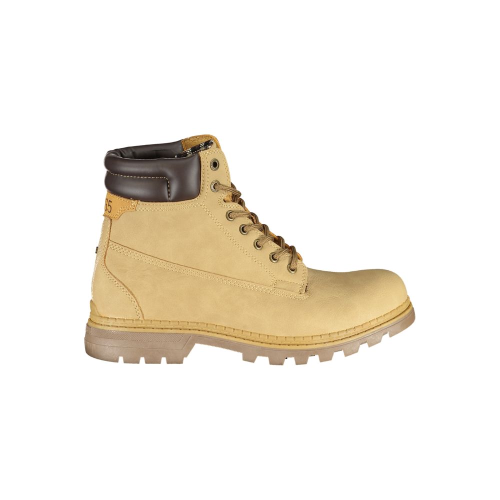 Carrera beige polyurethane women's ankle boots with low heel and side zipper, stylish and comfortable footwear.