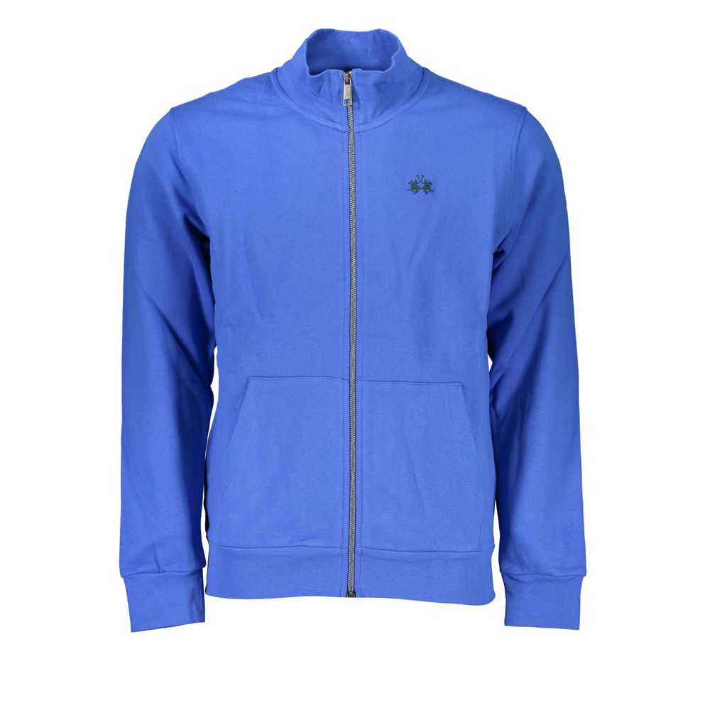 La Martina blue cotton men's sweatshirt with crew neck and long sleeves, casual and comfortable for everyday wear.