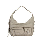 Desigual white polyurethane women's handbag with structured design and top handles, featuring a stylish and modern look.