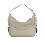 White polyurethane women’s handbag by Desigual with stylish design, featuring handles and textured surface.