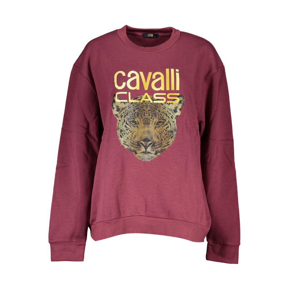 Purple Cavalli Class cotton women's sweater with a relaxed fit, featuring a crew neckline and long sleeves.