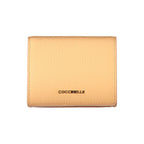 Orange leather Coccinelle women's wallet with multiple card slots and a zip coin compartment.