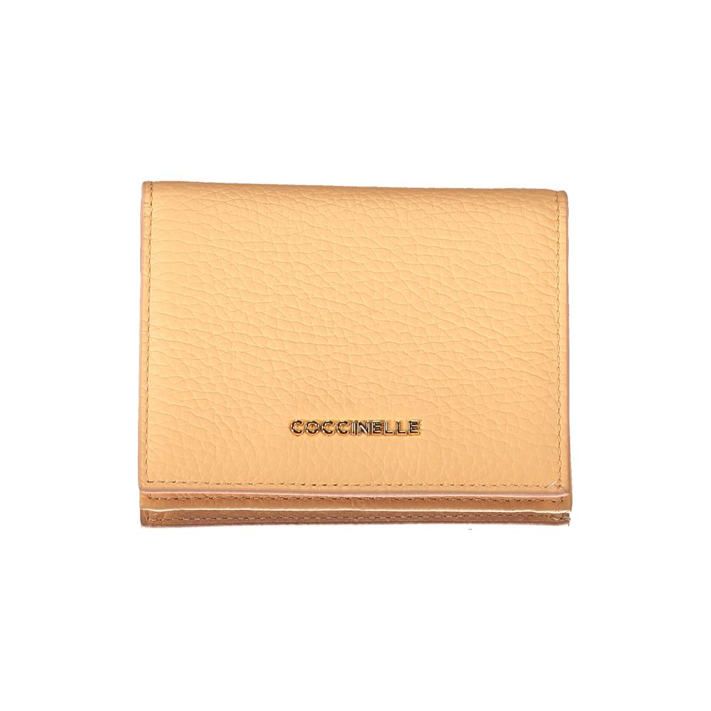 Coccinelle orange leather women's wallet with sleek design and multiple card slots, displayed on a neutral background.
