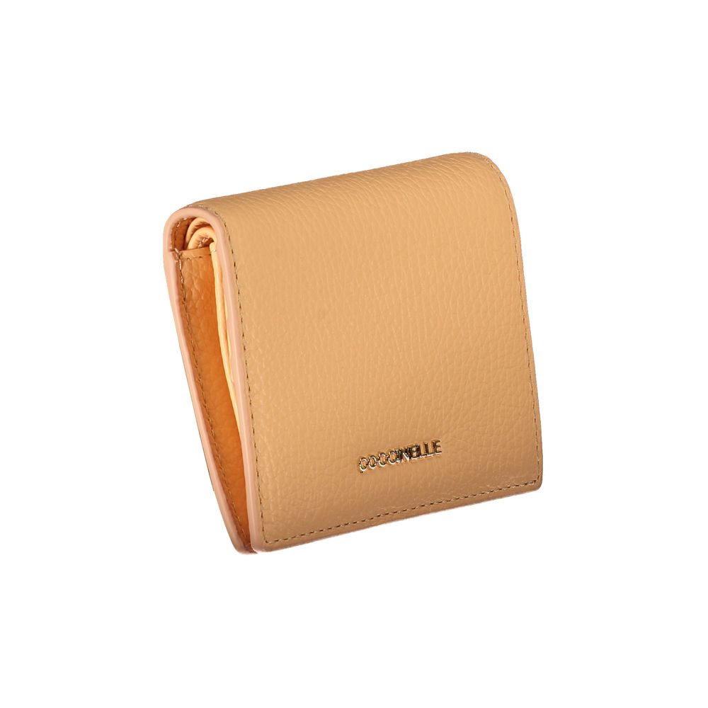 Coccinelle arancione leather women's wallet with zip-around closure and compact design, featuring a sleek, textured finish.