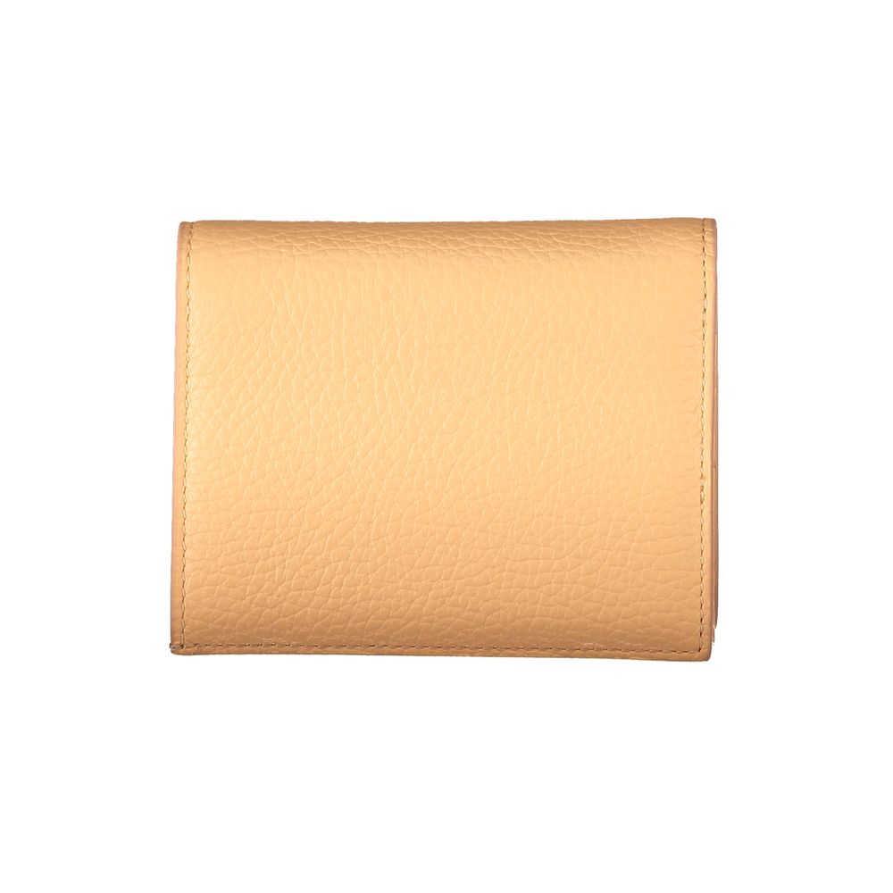 Orange leather women's wallet by Coccinelle featuring a sleek design and compact size, with visible stitching and a zip closure.