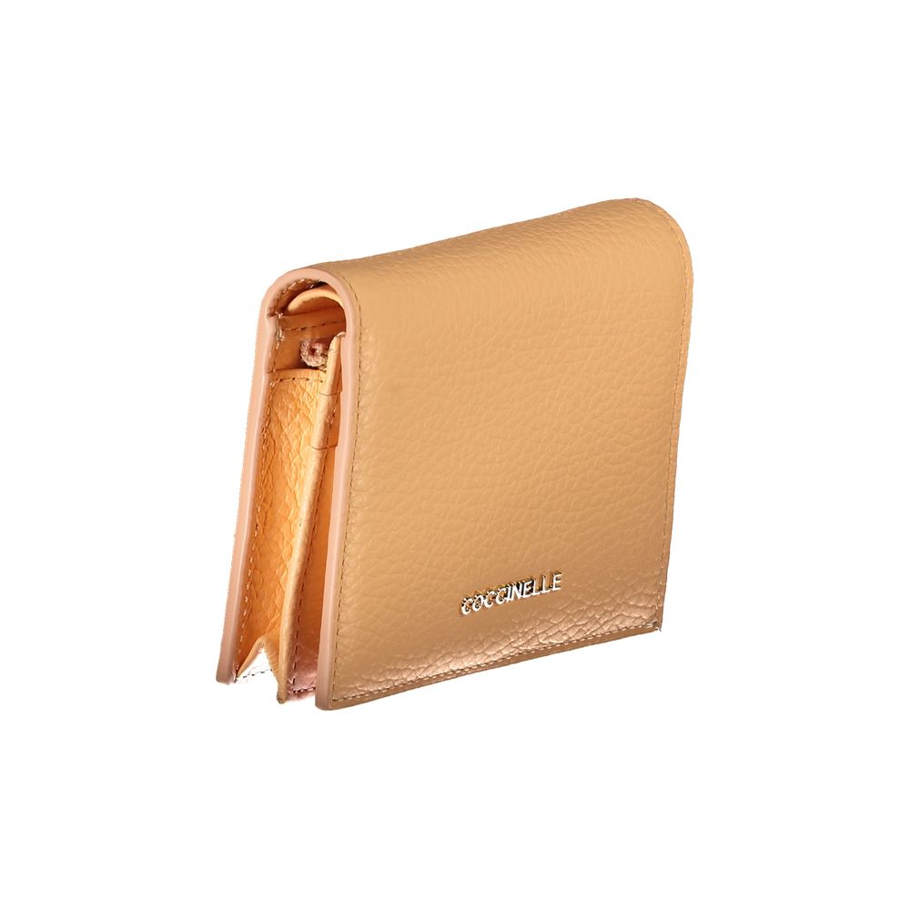 Coccinelle orange leather women’s wallet with multiple card slots and a sleek, compact design.