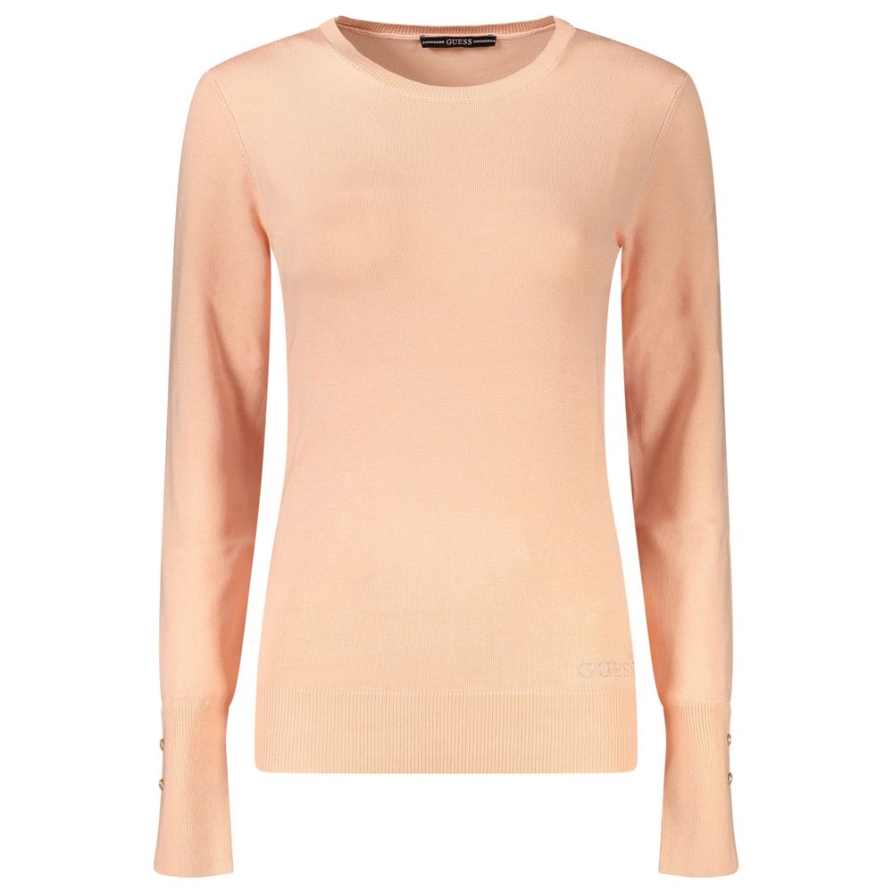 Guess Jeans Rosa Viscosa women's sweater in soft pink with a cozy knit texture, featuring a relaxed fit and long sleeves.