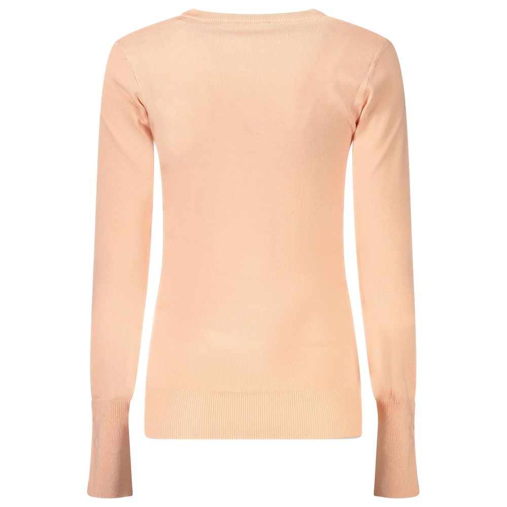 Guess Jeans Rosa Viscosa women's sweater, soft pink sweater with long sleeves and ribbed cuffs, casual knitwear for women.