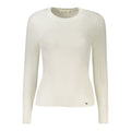 Guess Jeans Bianco viscose women's sweater, white knit with long sleeves, featuring a classic crew neckline and relaxed fit.