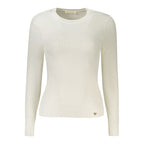 Guess Jeans Bianco viscose women's sweater, white knit with long sleeves, featuring a classic crew neckline and relaxed fit.